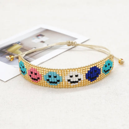 Casual Peach Eye Smile Face Glass Beaded Braid Woven Belt Women'S Bracelets