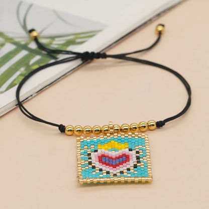 Casual Peach Eye Smile Face Glass Beaded Braid Woven Belt Women'S Bracelets