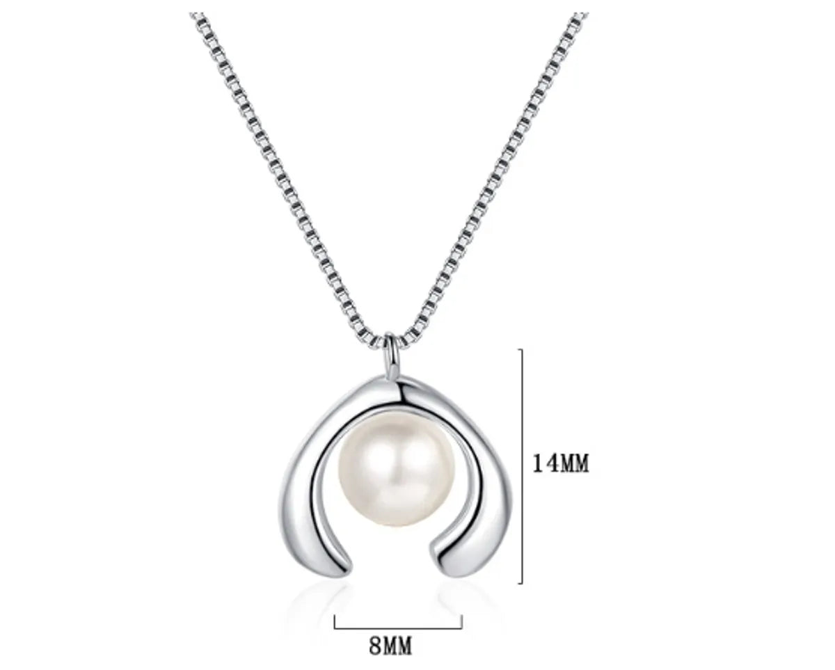 Casual Pearl Sterling Silver Plating Inlay Shell White Gold Plated Pendant Necklace