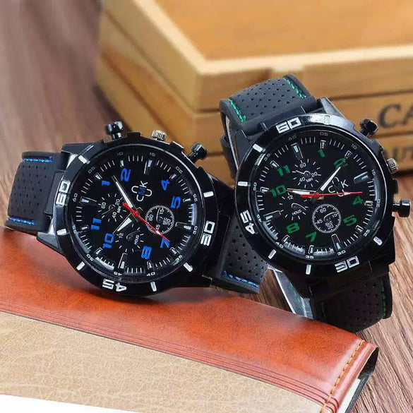 Casual Plastic Case Silicone Strap Stainless Steel Buckle Round Dial Men's Quartz Watch