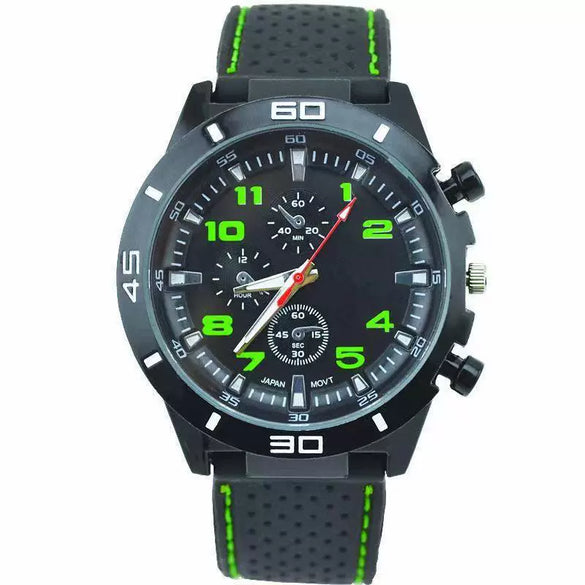 Casual Plastic Case Silicone Strap Stainless Steel Buckle Round Dial Men's Quartz Watch