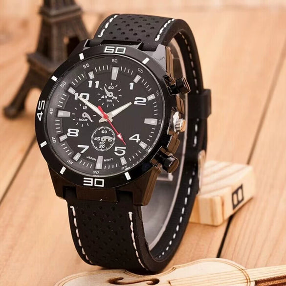 Casual Plastic Case Silicone Strap Stainless Steel Buckle Round Dial Men's Quartz Watch