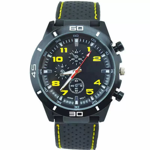 Casual Plastic Case Silicone Strap Stainless Steel Buckle Round Dial Men's Quartz Watch