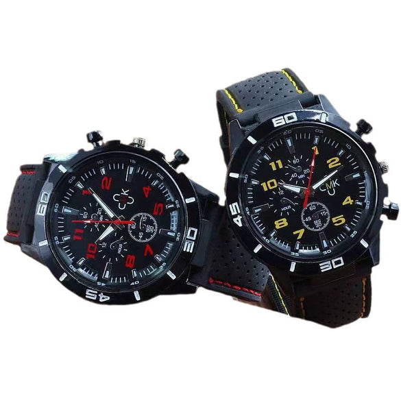 Casual Plastic Case Silicone Strap Stainless Steel Buckle Round Dial Men's Quartz Watch