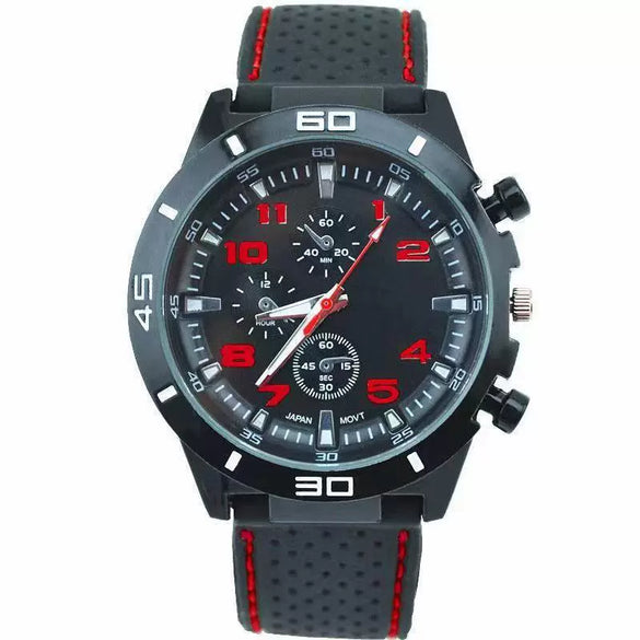 Casual Plastic Case Silicone Strap Stainless Steel Buckle Round Dial Men's Quartz Watch