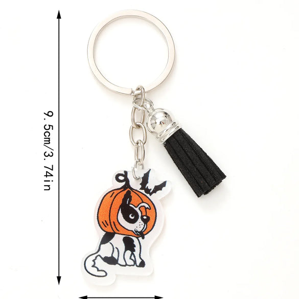 Casual Preppy Style Commute Pumpkin Witches Knot Bat Arylic Tassel Halloween Bag Pendant Keychain