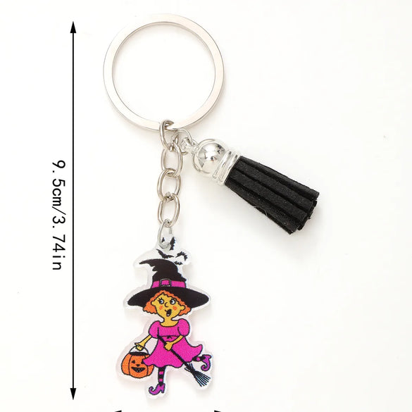 Casual Preppy Style Commute Pumpkin Witches Knot Bat Arylic Tassel Halloween Bag Pendant Keychain