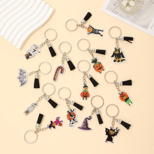Casual Preppy Style Commute Pumpkin Witches Knot Bat Arylic Tassel Halloween Bag Pendant Keychain