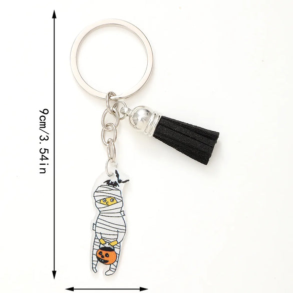 Casual Preppy Style Commute Pumpkin Witches Knot Bat Arylic Tassel Halloween Bag Pendant Keychain