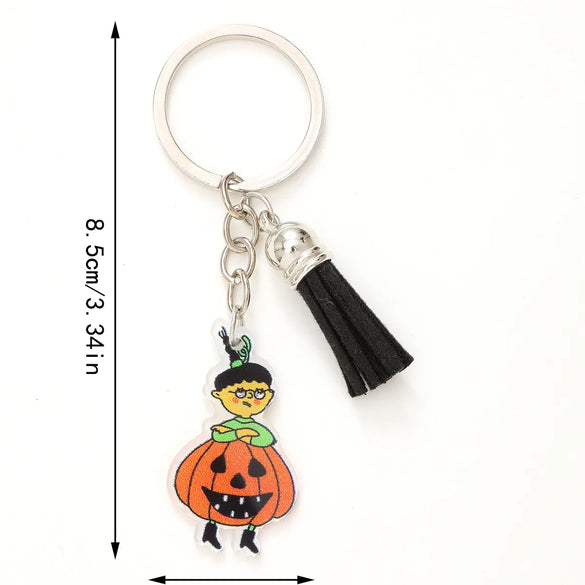 Casual Preppy Style Commute Pumpkin Witches Knot Bat Arylic Tassel Halloween Bag Pendant Keychain