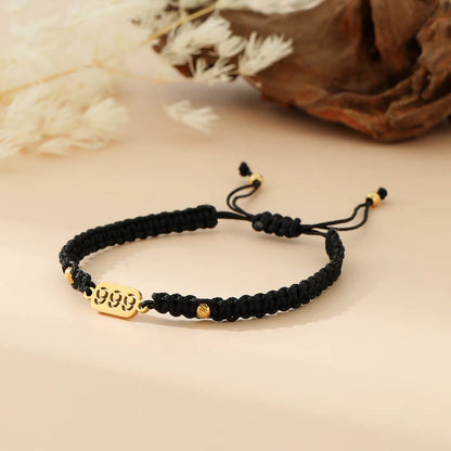 Casual Preppy Style Number 18K Gold Plated 304 Stainless Steel Nylon Wholesale Drawstring Bracelets