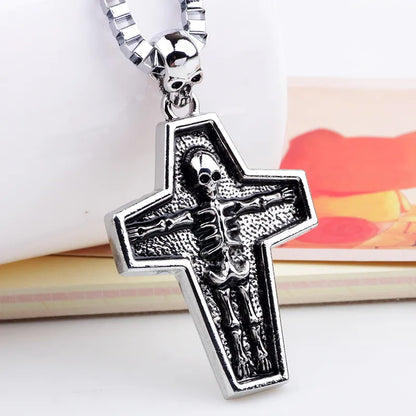 Casual Punk Cross Anchor Skull Alloy Rhodium Plated Silver Plated Men'S Pendant Necklace