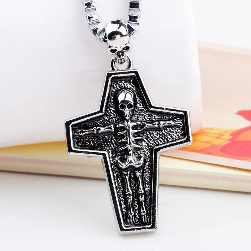 Casual Punk Cross Anchor Skull Alloy Rhodium Plated Silver Plated Men'S Pendant Necklace