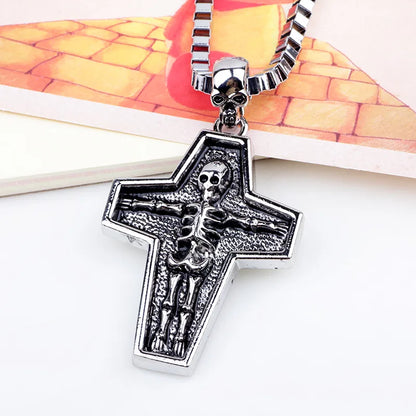 Casual Punk Cross Anchor Skull Alloy Rhodium Plated Silver Plated Men'S Pendant Necklace