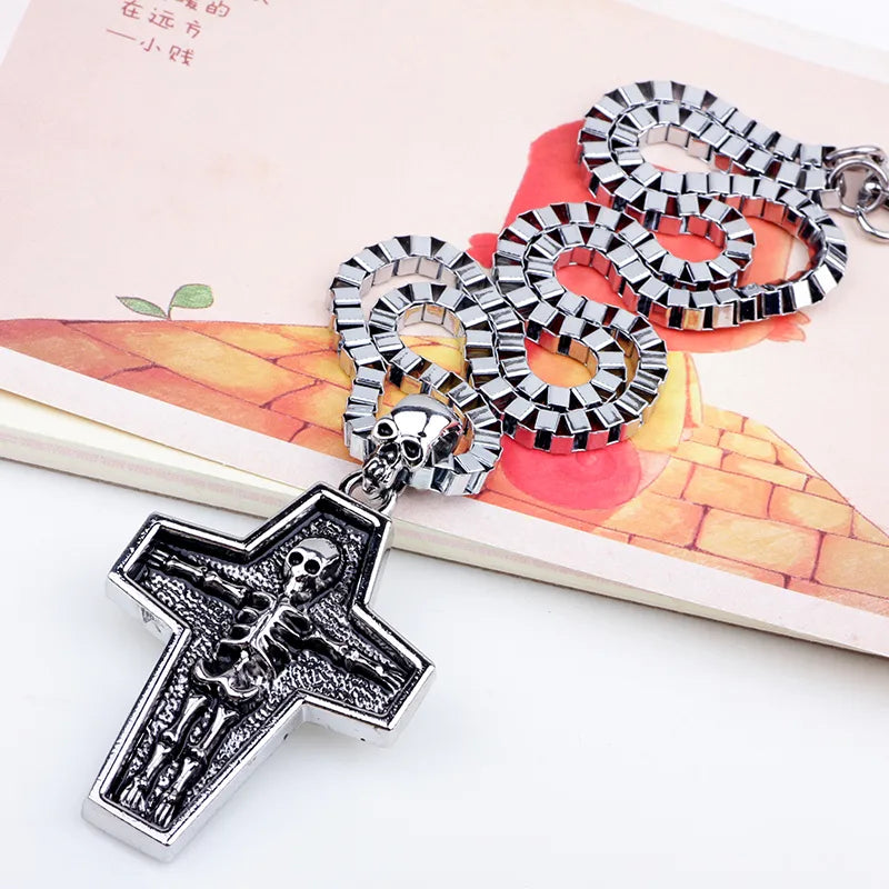 Casual Punk Cross Anchor Skull Alloy Rhodium Plated Silver Plated Men'S Pendant Necklace