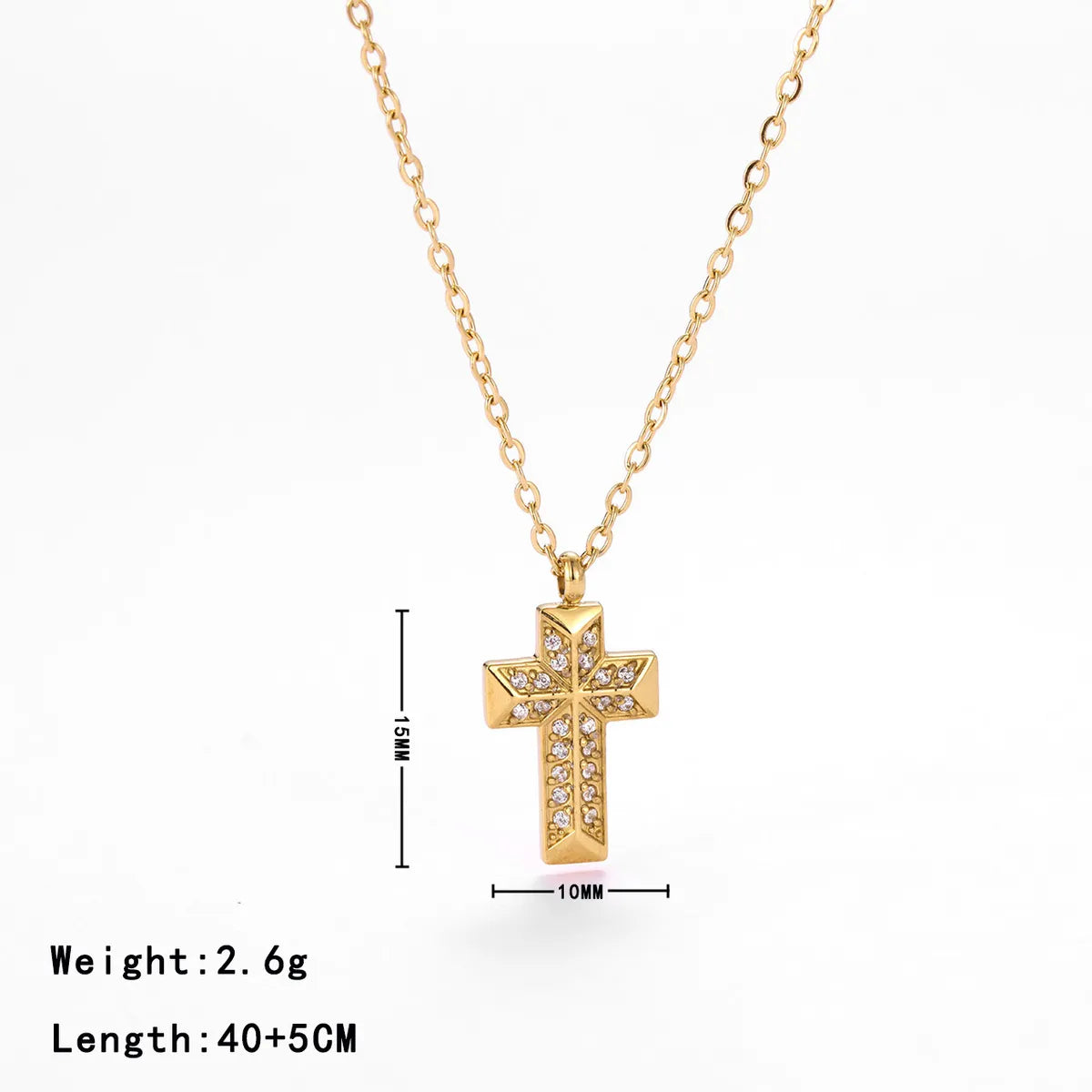 Casual Punk Simple Style Cross Stainless Steel Plating Inlay Carving Zircon White Gold Plated Gold Plated Pendant Necklace