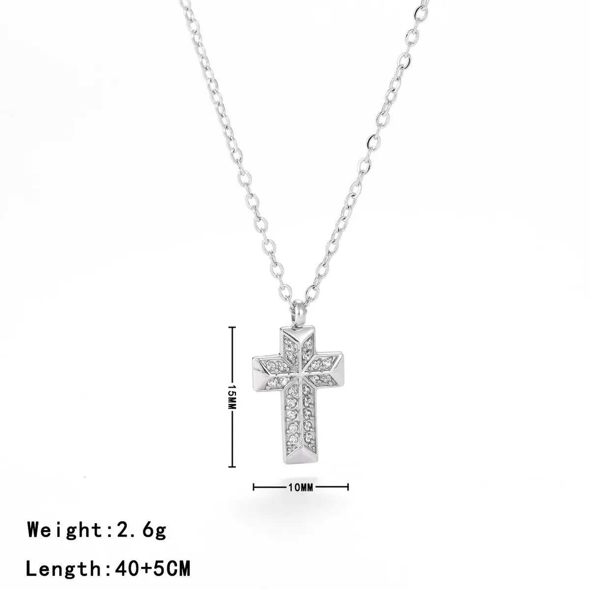 Casual Punk Simple Style Cross Stainless Steel Plating Inlay Carving Zircon White Gold Plated Gold Plated Pendant Necklace