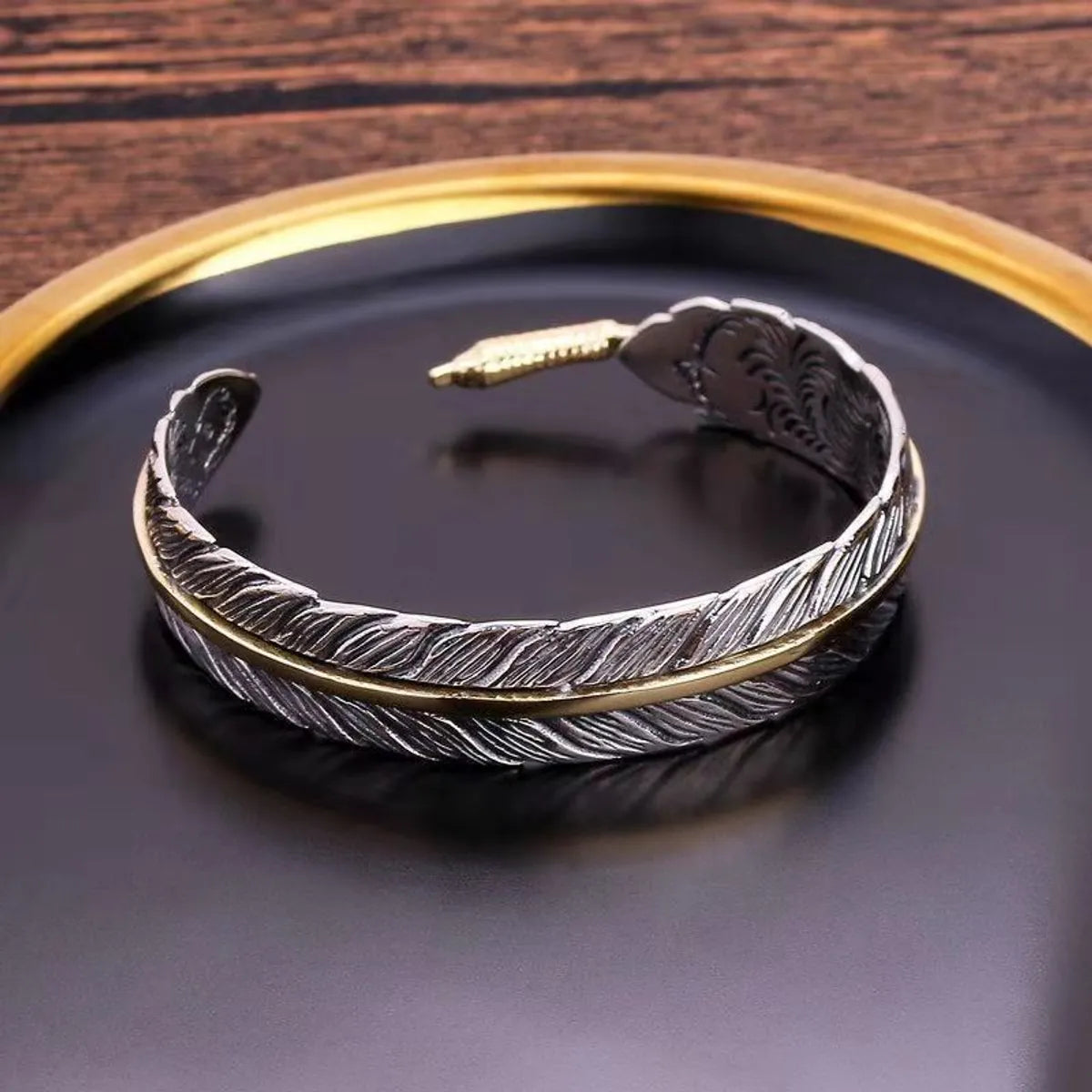 Casual Punk Simple Style Feather Alloy Plating Men'S Bangle