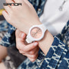 Casual Quartz Watch For Men And Women Abs Case Tpu Strap Stainless Steel Buckle Acrylic Mirror Round Dial Spiral Crown Pin Buckle