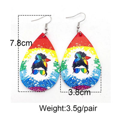 Casual Rainbow Water Droplets Heart Shape Wood Women's Drop Earrings