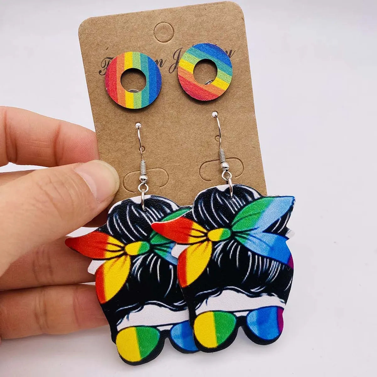 Casual Rainbow Water Droplets Heart Shape Wood Women's Drop Earrings