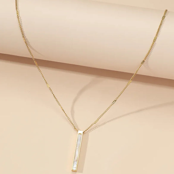 Wholesale Jewelry Casual Rectangle Titanium Steel Resin 18K Gold Plated Polishing Plating Pendant Necklace
