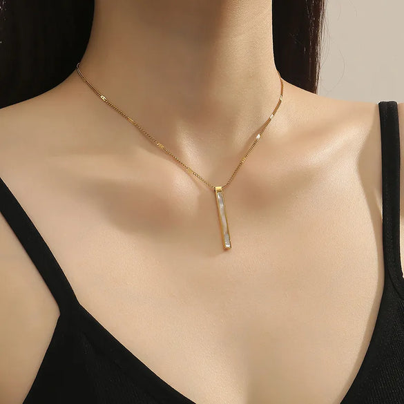 Wholesale Jewelry Casual Rectangle Titanium Steel Resin 18K Gold Plated Polishing Plating Pendant Necklace