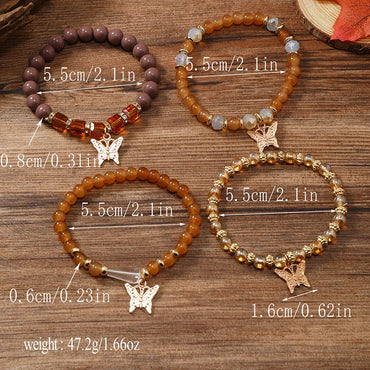 Casual Retro Butterfly Arylic Alloy Rope Gem Pearl Beads Unisex Drawstring Bracelets