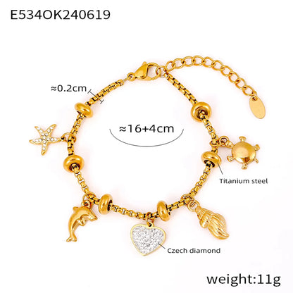 Casual Retro Cross Star Heart Shape 304 Stainless Steel 18K Gold Plated Rhinestones Bracelets In Bulk