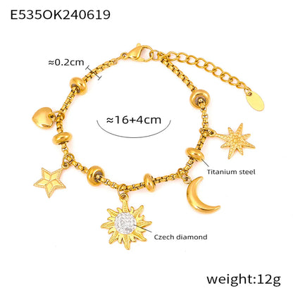 Casual Retro Cross Star Heart Shape 304 Stainless Steel 18K Gold Plated Rhinestones Bracelets In Bulk