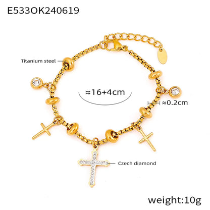 Casual Retro Cross Star Heart Shape 304 Stainless Steel 18K Gold Plated Rhinestones Bracelets In Bulk