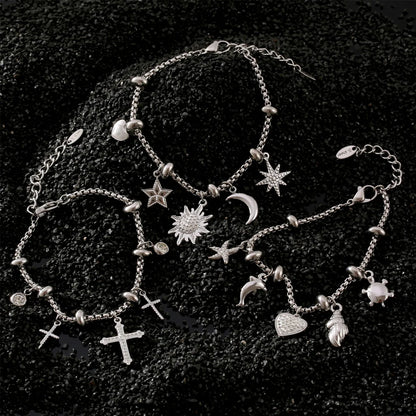 Casual Retro Cross Star Heart Shape 304 Stainless Steel 18K Gold Plated Rhinestones Bracelets In Bulk