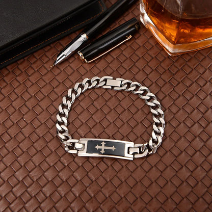 Casual Retro Cross Titanium Steel Polishing Men'S Bracelets