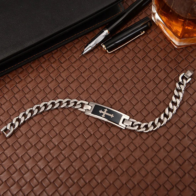 Casual Retro Cross Titanium Steel Polishing Men'S Bracelets