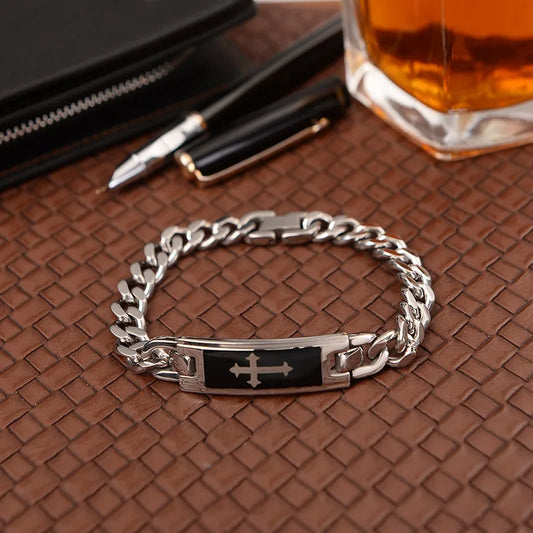 Casual Retro Cross Titanium Steel Polishing Men'S Bracelets