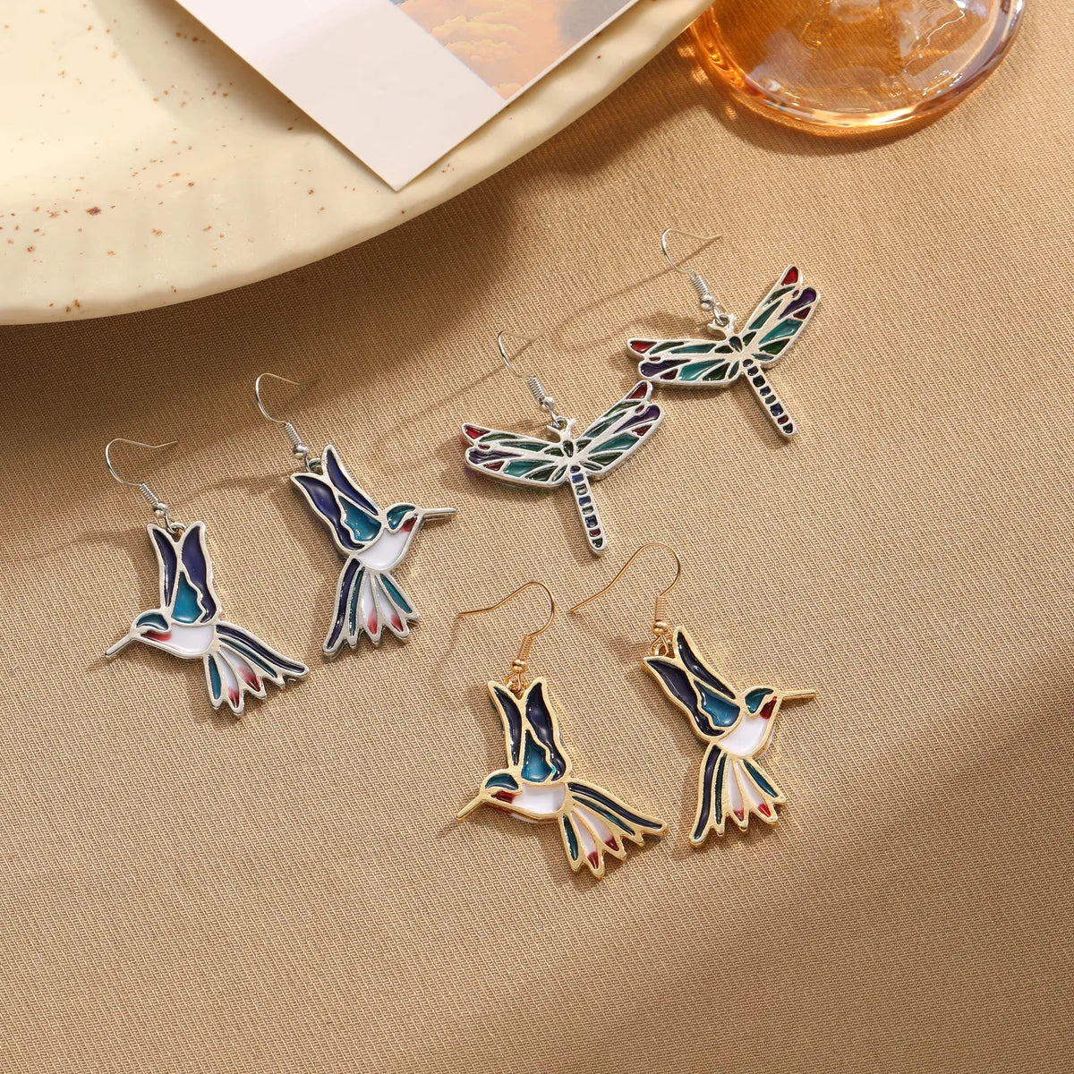 Casual Retro Dragonfly Bird Alloy Asymmetrical Enamel Women's Drop Earrings