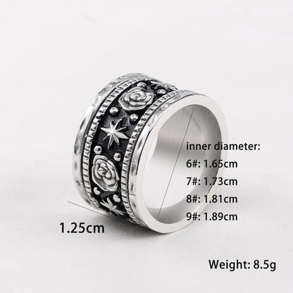 Casual Retro French Style Star Rose 316 Stainless Steel  Polishing Unisex Wide Band Rings