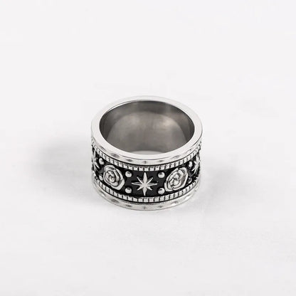 Casual Retro French Style Star Rose 316 Stainless Steel  Polishing Unisex Wide Band Rings