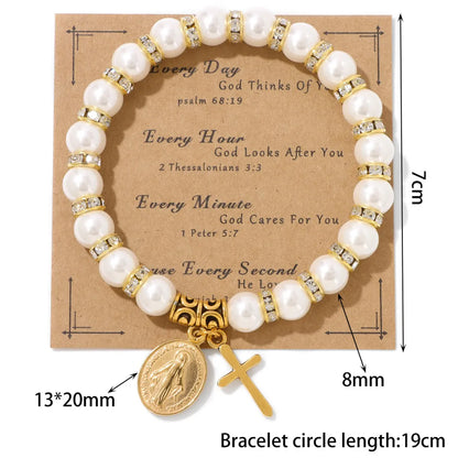 Casual Retro Human Cross Zircon 304 Stainless Steel Beaded Wholesale Bracelets