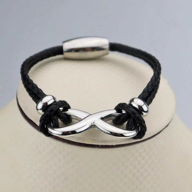 Casual Retro Infinity 304 Stainless Steel Pu Leather Braid Unisex Wristband