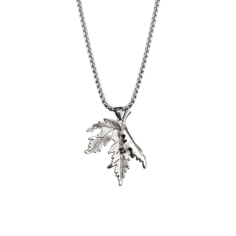 Casual Retro Maple Leaf Stainless Steel Alloy Plating Silver Plated Men'S Pendant Necklace