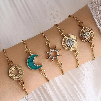 Casual Retro Punk Moon Flower Butterfly Stainless Steel Alloy Enamel Inlay Artificial Gemstones Artificial Diamond Opal Gold Plated Silver Plated Bracelets Bangle