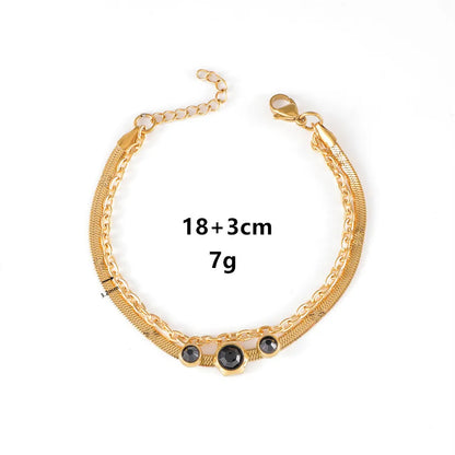 Casual Retro Round Titanium Steel Artificial Pearls Turquoise Zircon Bracelets In Bulk