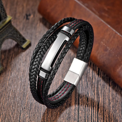 Casual Retro Simple Style Geometric 304 Stainless Steel 316 Stainless Steel  Microfiber Leather Layered Braid Men'S Wristband