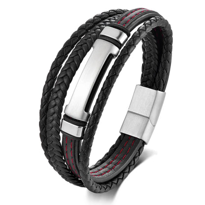 Casual Retro Simple Style Geometric 304 Stainless Steel 316 Stainless Steel  Microfiber Leather Layered Braid Men'S Wristband