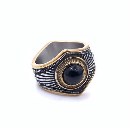 Casual Retro Simple Style Geometric 304 Stainless Steel Polishing Inlay Natural Stone Men'S Rings