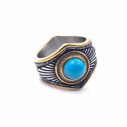 Casual Retro Simple Style Geometric 304 Stainless Steel Polishing Inlay Natural Stone Men'S Rings