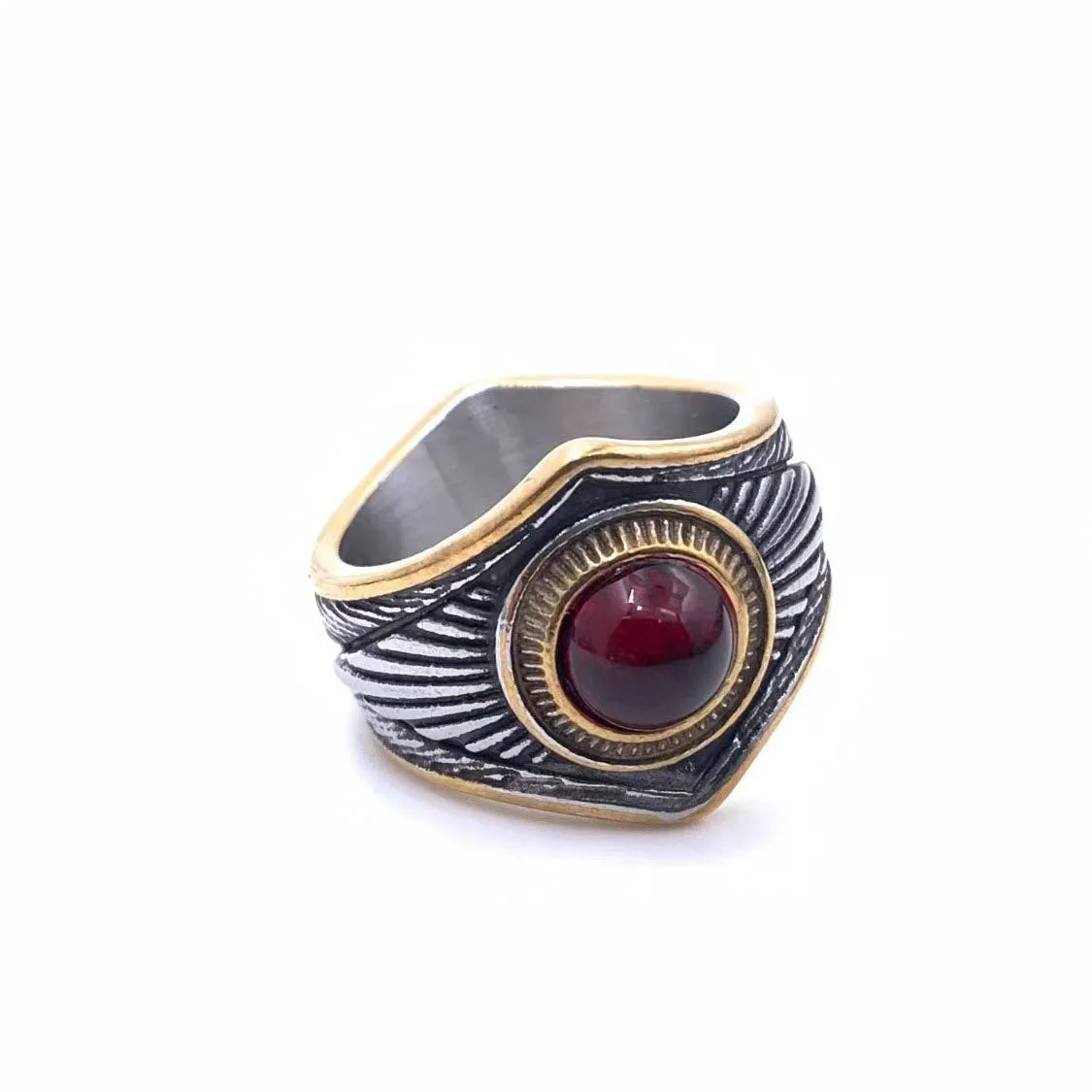 Casual Retro Simple Style Geometric 304 Stainless Steel Polishing Inlay Natural Stone Men'S Rings