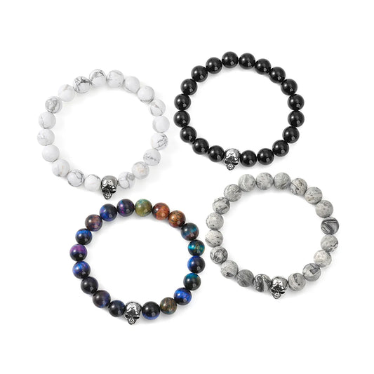 Casual Retro Skull Stainless Steel Agate Ore Beaded Unisex Bracelets