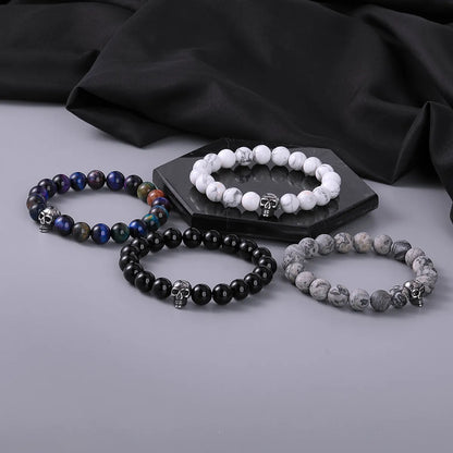 Casual Retro Skull Stainless Steel Agate Ore Beaded Unisex Bracelets